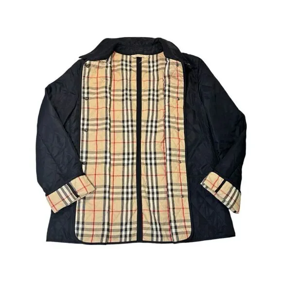 BURBERRY London Navy Blue Quilted Check Lined Jacket
